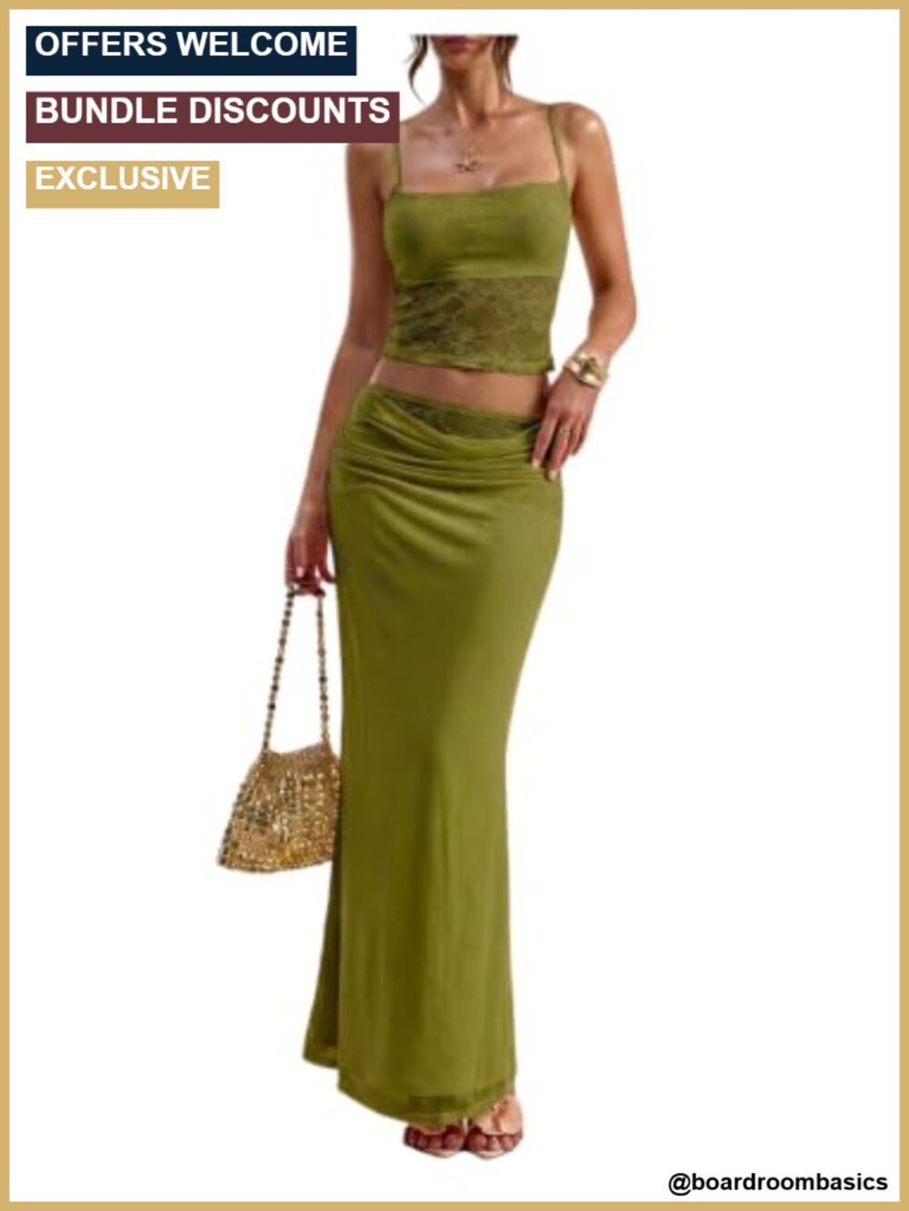 Sheer Lace Cami & Maxi Skirt 2pc Matching Set Sleeveless Open Back Fishtail